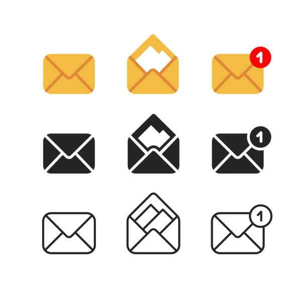 ilustrações de stock, clip art, desenhos animados e ícones de notification mail color flat line icons - exclamation point vector white black