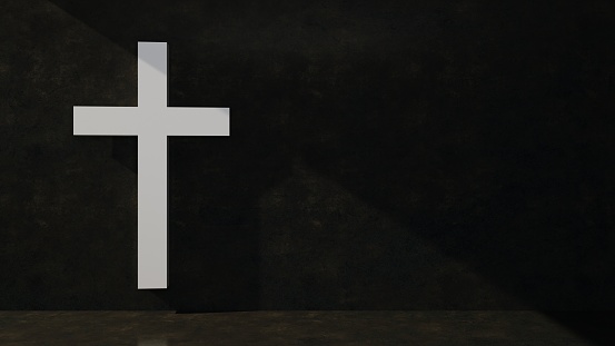 white orthodox cross on black copy space. 3d rendering