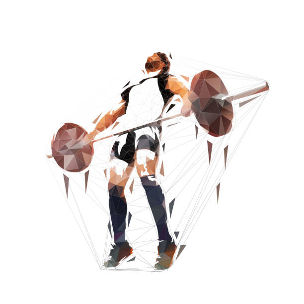 istock Weightlifter lifting big barbell, isolated low polygonal vector illustration. Geometric drawing 1399059046