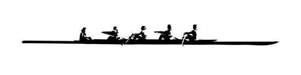гребля, командные водные виды спорта. изолированный векторный силуэт, рисунок тушью - rowing rowboat sport rowing oar stock illustrations
