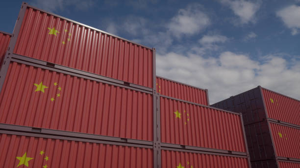istock China flag containers are located at the container terminal. China export or import concept. 3d rendering 1399059105