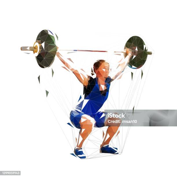 Weightlifting Woman Low Polygonal Vector Illustration Isolated Geometric Strong Woman Litfs Big Barbell Stock Illustration - Download Image Now