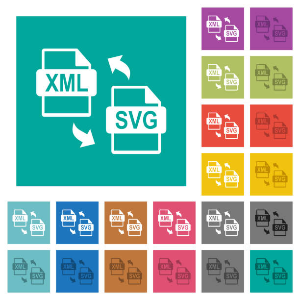 XML SVG file conversion square flat multi colored icons XML SVG file conversion multi colored flat icons on plain square backgrounds. Included white and darker icon variations for hover or active effects. extensible markup language stock illustrations