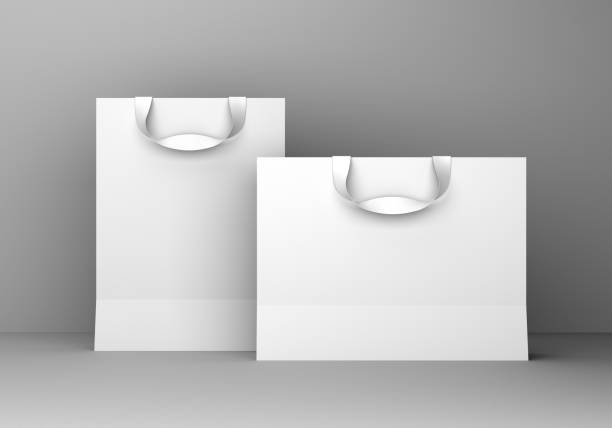 White paper bag mockup template for branding identity on gray background for graphic designers presentations and portfolios.3D rendering.