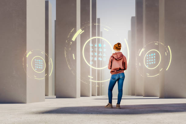 istock Futuristic image of young woman using her smart phone 1399070355