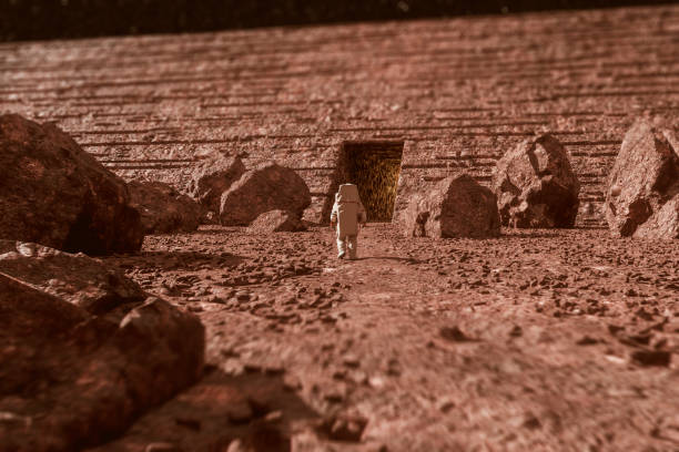 astronauta odkrywający tajny marsjański portal - civilization zdjęcia i obrazy z banku zdjęć