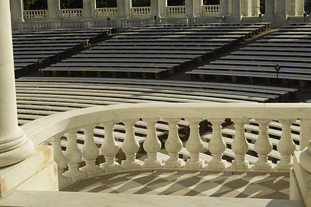 Marble Amphitheater Civil War Amphitheater at the Tomb of the Unknown Soldier in Arlington Cemetery, outside Washington, DC.  Presumably they have memorial services here. Reminds me of Greek/Roman Amphitheaters that I have seen. - See lightbox for more memorial amphitheater stock pictures, royalty-free photos & images