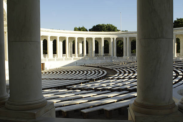 Theater Amphitheater at the Tomb of the Unknown Soldier in Arlington Cemetery, outside Washington, DC. Presumably they have memorial services here. Reminds me of Greek/Roman - See lightbox for more memorial amphitheater stock pictures, royalty-free photos & images