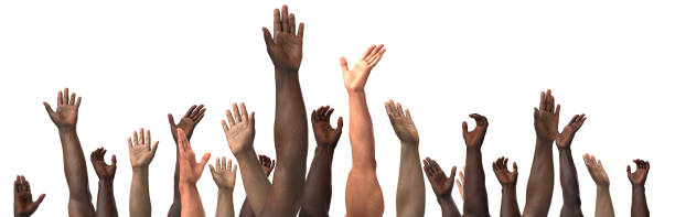 istock hands multiethnic people vote. Teamwork businesspeople diversity. Copy space render 3d 1399074755