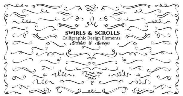 ilustrações de stock, clip art, desenhos animados e ícones de swirls or scrolls, vintage flourishes - scroll shape scroll swirl decoration