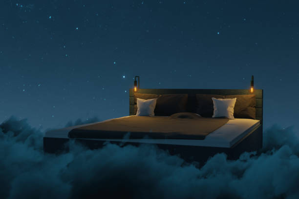 istock 3d rendering of cozy bed over fluffy clouds at night 1399077604