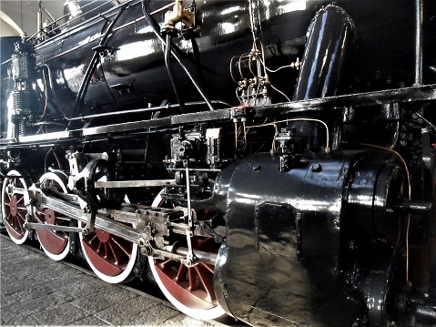 Old, black locomotive, in Italy