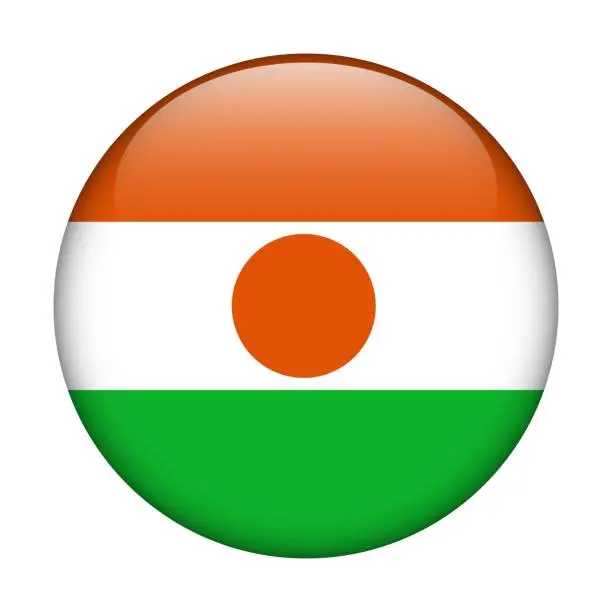 Vector illustration of Niger National flag. Vector icon. Glass button for web, app, ui. Glossy banner.