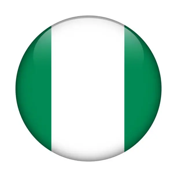 Vector illustration of Nigeria National flag. Vector icon. Glass button for web, app, ui. Glossy banner.