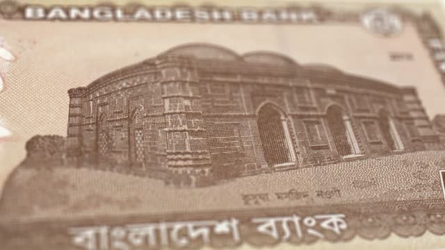 Banknotes of the Bangladesh 5 Taka Observe and Reserve Side Close up of a Tracking Dolly Shot 5 Bangladesh Notes Current 5 Bangladesh Takas Banknotes 4k Resolution stock video - Bangladesh Money Currency Background Financial Inflation