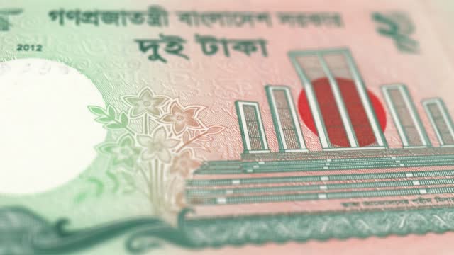 Banknotes of the Bangladesh 2 Taka Observe and Reserve Side Close up of a Tracking Dolly Shot 2 Bangladesh Notes Current 2 Bangladesh Takas Banknotes 4k Resolution stock video - Bangladesh Money Currency Background Financial Inflation