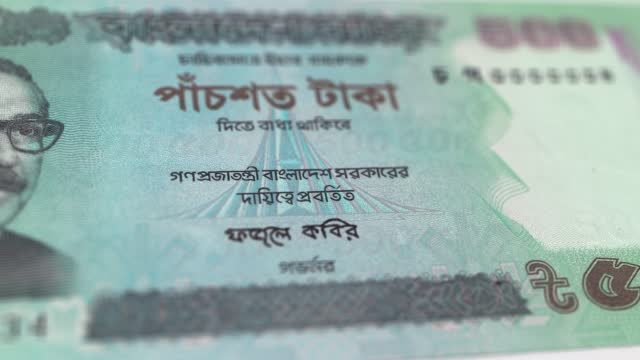 Banknotes of the Bangladesh 500 Taka Observe and Reserve Side Close up of a Tracking Dolly Shot 500 Bangladesh Notes Current 500 Bangladesh Takas Banknotes 4k Resolution stock video - Bangladesh Money Currency Background Financial Inflation