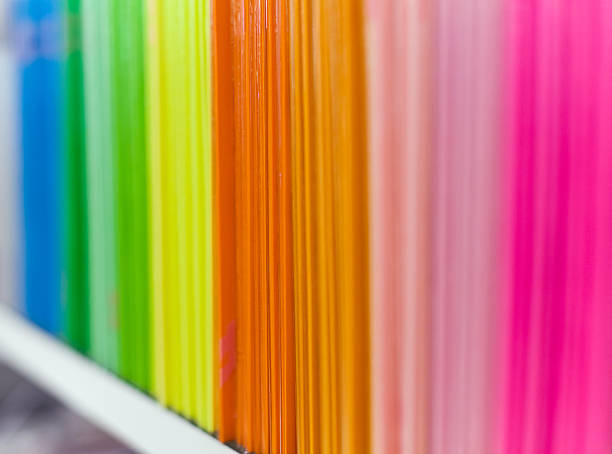 Colorful file covers on the bookshelf at archive