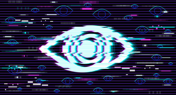 An illustration of a human eye in a distorted glitch style vector art illustration