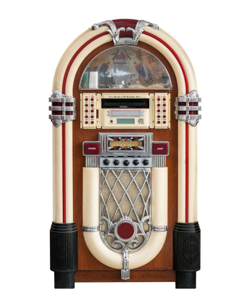 白い背景に隔離されたレトロなジュークボックスラジオ - 1940s style audio ストックフォトと画像