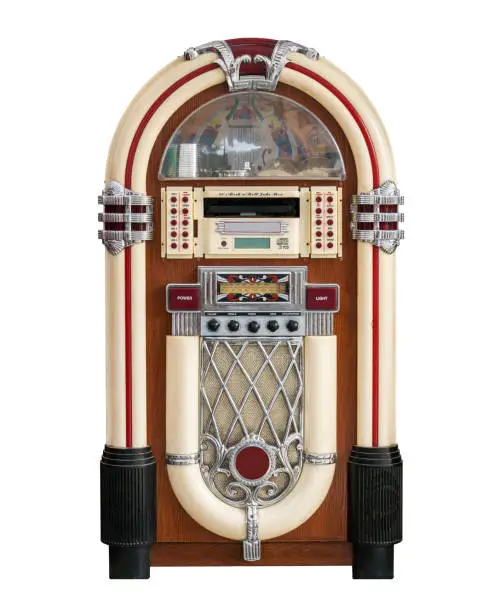 Photo of Retro juke box radio isolated on white background