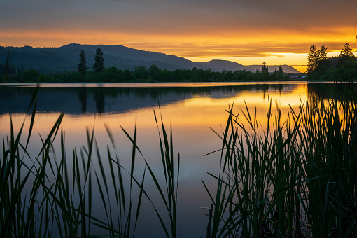 Dougan lake a popular fishing spot off the highway near Duncan, BC, Vancouver Island.