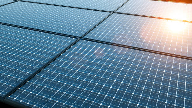 illustration eines modernen perowskit-hochleistungs-solarzellenmoduls für hocheffizientes photonenrecycling - sonnenkollektor stock-fotos und bilder