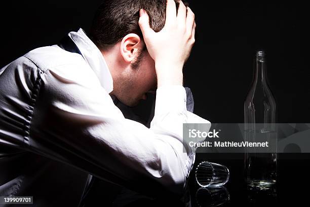 Depressive Drunk Businessman Stock Photo - Download Image Now - Adult, Adults Only, Alcohol - Drink