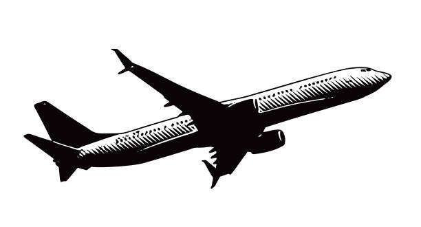 Commercial airplane flying, on white background vector art illustration