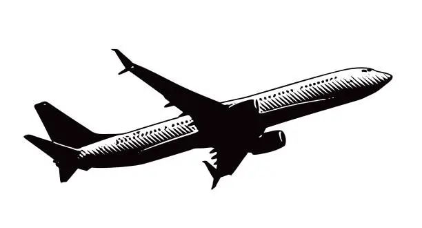 Vector illustration of Commercial airplane flying, on white background