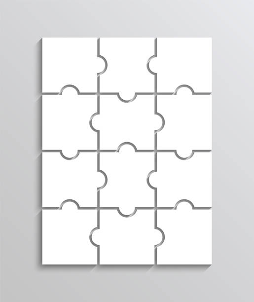 illustrazioni stock, clip art, cartoni animati e icone di tendenza di pezzi di puzzle. modello di griglia del puzzle. gioco di mosaico pensante con forme 3x4. semplice sfondo strutturato. - jigsaw piece choice banner number