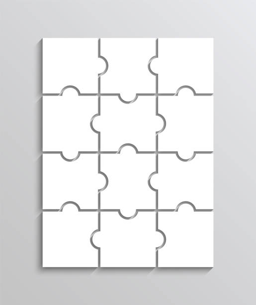 퍼즐 조각. 지그소 그리드 템플릿. 3x4 모양의 모자이크 게임을 생각하십시오. 간단한 질감의 배경. - jigsaw piece choice banner number stock illustrations