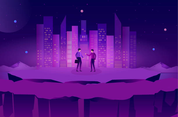 Metaverse land sales concept, virtual land, digital real estate and property investment in metaverse background vector illustration. Metaverse land sales concept, virtual land, digital real estate and property investment in metaverse background vector illustration. blockchain real estate stock illustrations