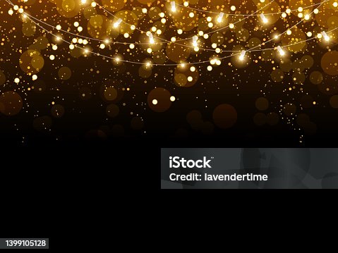 istock Golden glitter confetti falling on black vector background. Shining gold shimmer luxury design card 1399105128