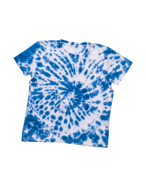 istock Tie dye T-shirt with a spiral blue pattern isolated on a white background. 1399109238