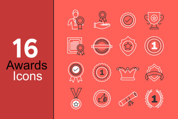 ilustrações de stock, clip art, desenhos animados e ícones de awards and achievement vector style editable stroke line icon set - colored background aspirations success achievement