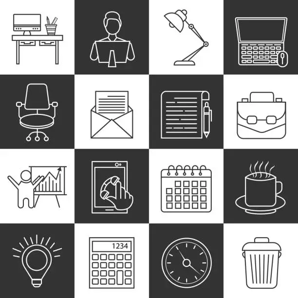 Vector illustration of Office and Workplace line Icons set