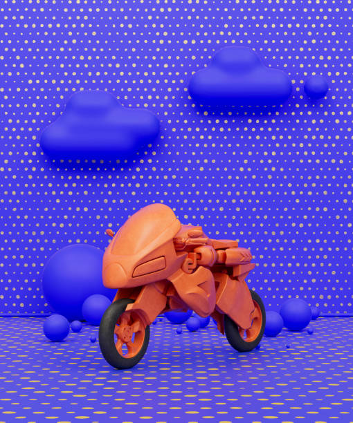 istock Orange motorcycle toy in purple background, kids playground object, 3d Rendering 1399112055