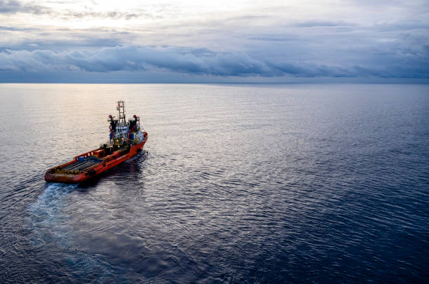 높은 바다에서 바다 견인 - tugboat 뉴스 사진 이미지