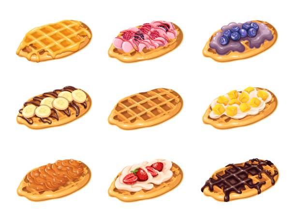illustrazioni stock, clip art, cartoni animati e icone di tendenza di croffle, croissant waffle pasticceria coreana - honey caramel syrup fruit