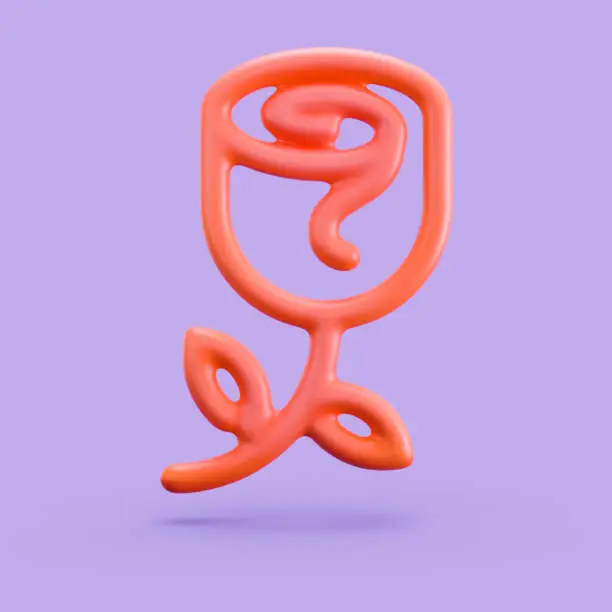 Nature icon, single color flower rose 3d icon, monochrome orange outline 3d symbol, 3d rendering