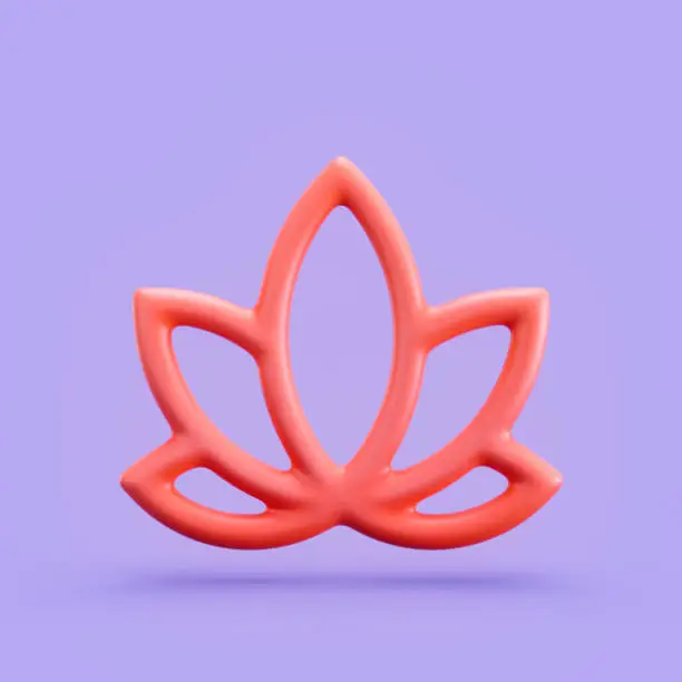 Nature icon, single color lotus flower 3d icon, monochrome orange outline 3d symbol, 3d rendering