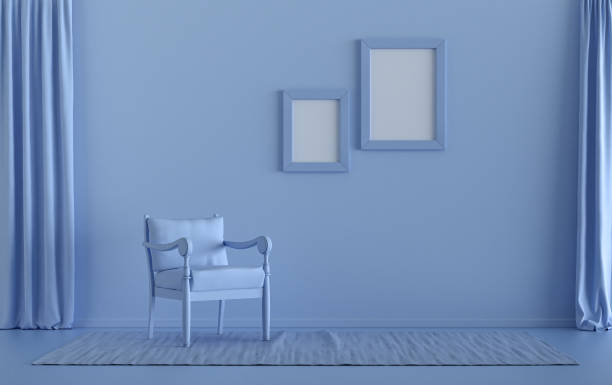 istock Double Frames Gallery Wall in light blue monochrome flat room 1399116583