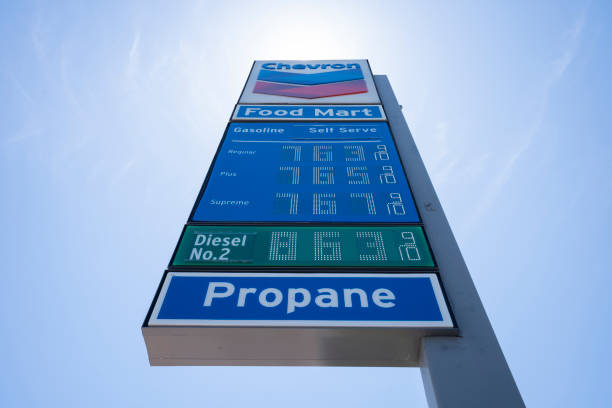 Close-up of a sign at a gas station showing high gasoline prices in Germany in November 2021