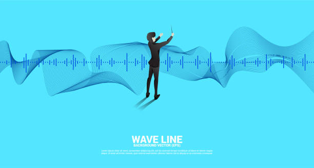 istock Vector silhouette of conductor with Sound wave Music Equalizer background. Concept background for classic music concert and recreation. 1399118824