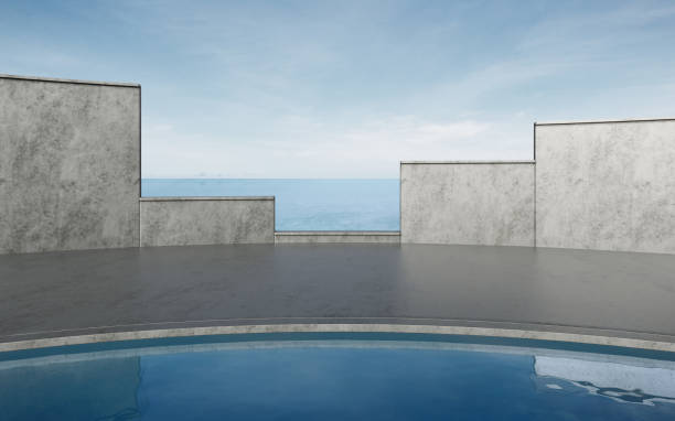 istock Empty concrete floor for car park with pool. 1399122759