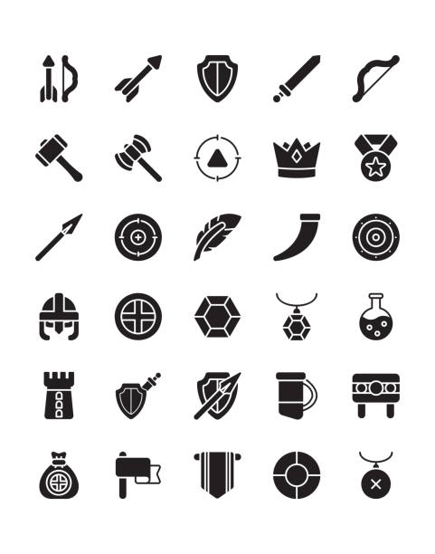 中世のアイコンセット 30 を白い背景に分離 - icon set arrow sign symbol computer icon点のイラスト素材／クリップアート素材／マンガ素材／アイコン素材
