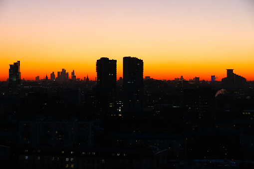 Skyline of the north-west Moscow at the sunset