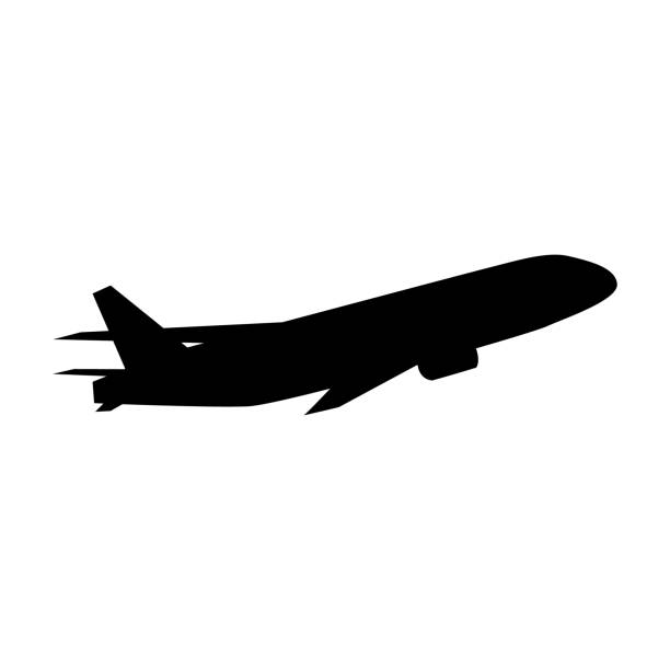 Plane taking off Silhouette illustration Side view silhouette of airplane taking off. hit the road stock illustrations