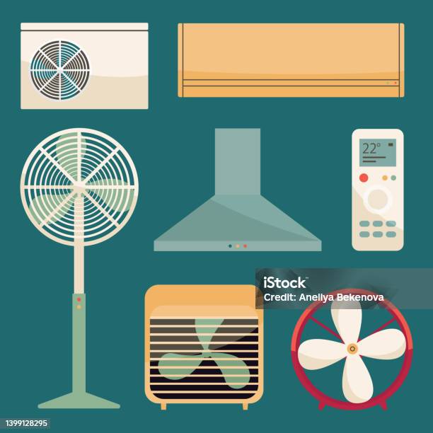 Air Rugulator Cartoon Hvac Air Ventilator Cartoon Vector Set Vector Illustration Of ...